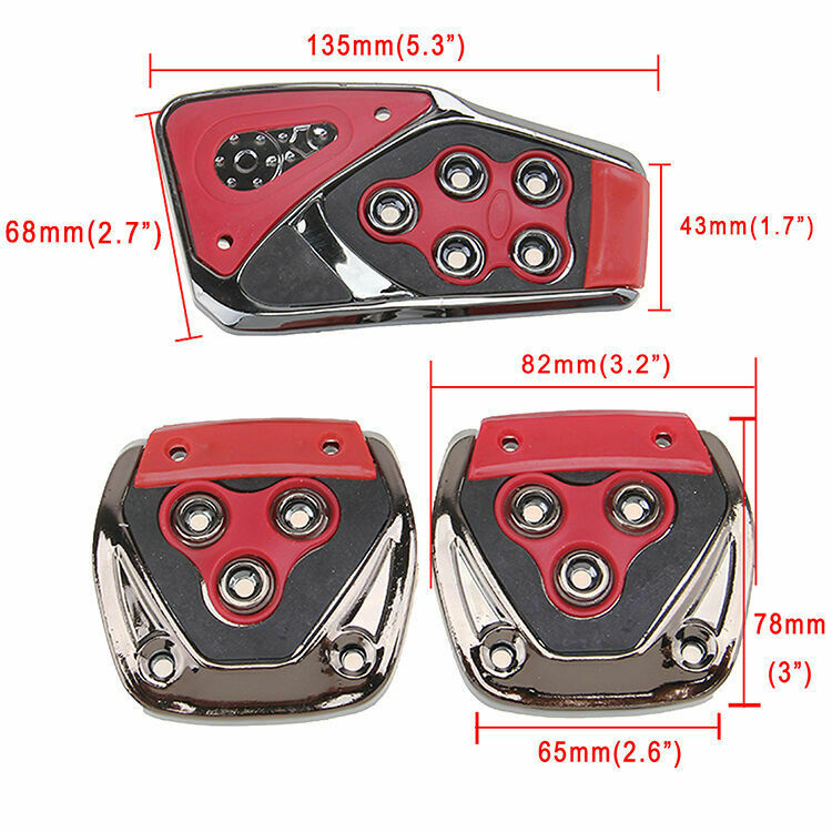 3Pcs Red Black Manual Car Brake Gas Clutch Racing Pedal Pads Cover With Screws