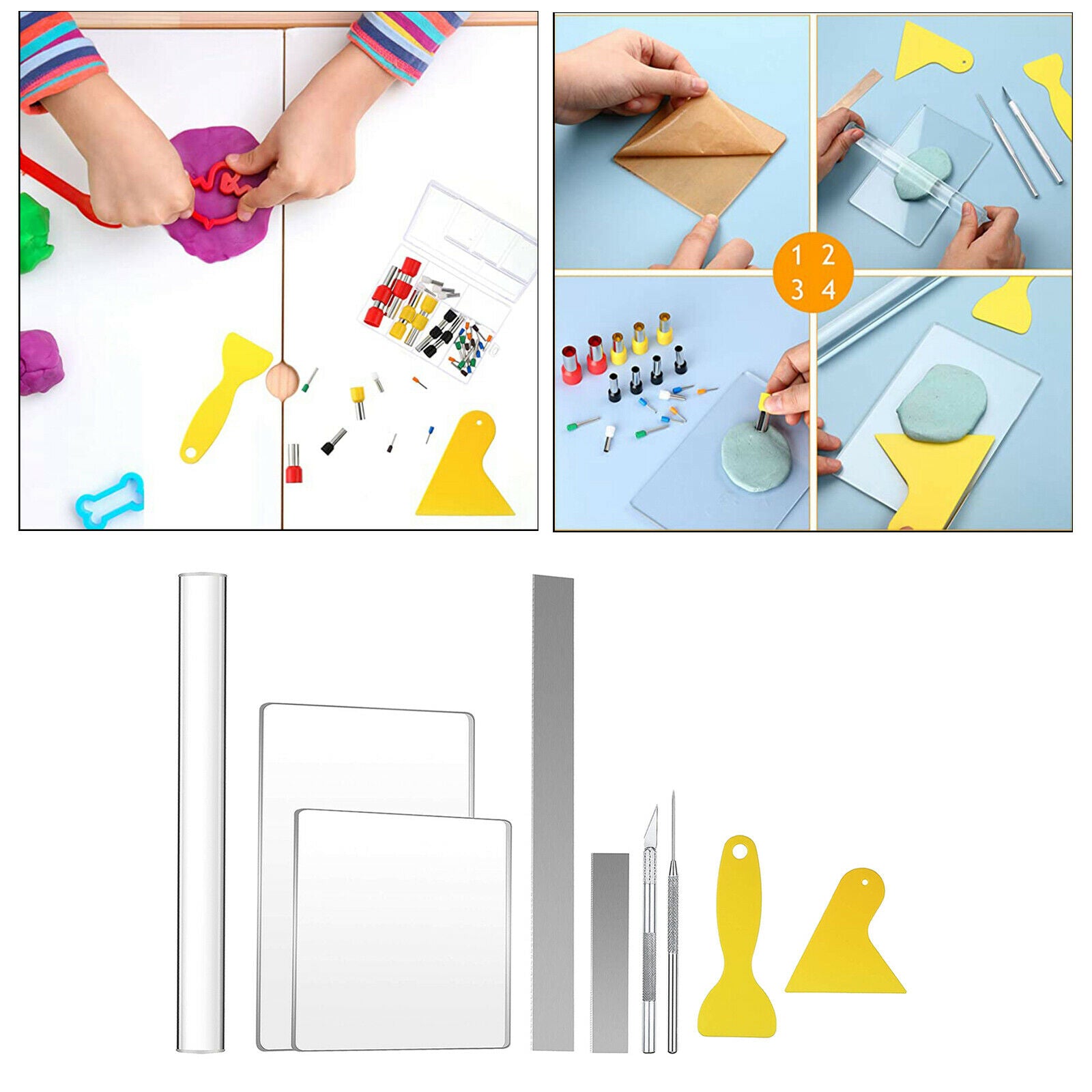 9Pack DIY Polymer Clay Tool Acrylic Clay Roller Acrylic Sheet for Tools