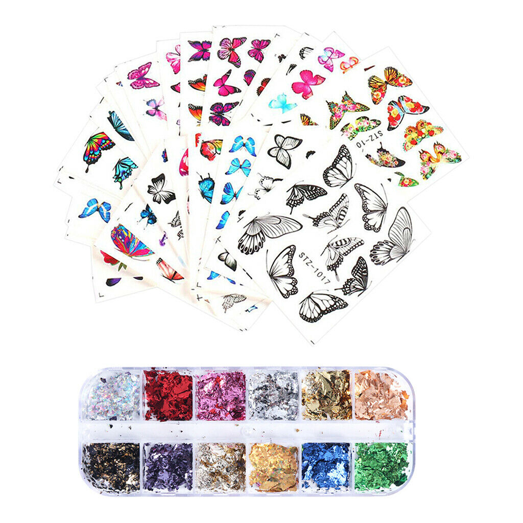 30 Sheets Nail Art Stickers Butterfly Water Paillettes Sparkle Manicure Tips