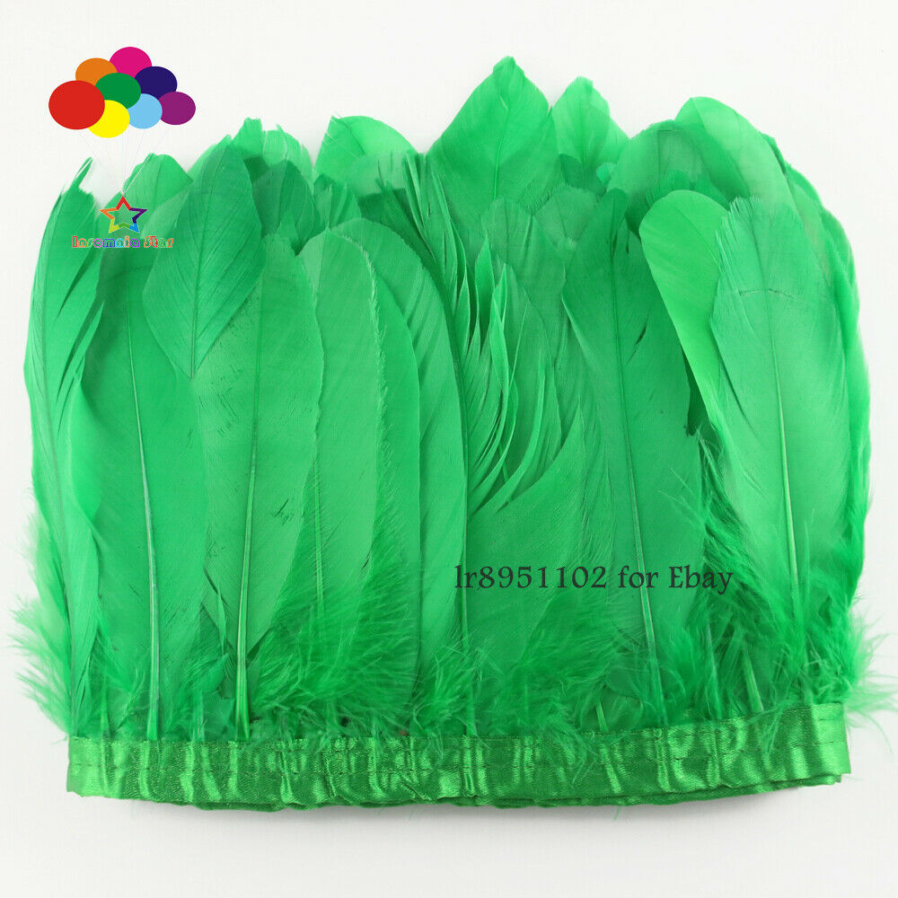 Goose Feather Trim Fringe 6-8 inch 15-20 cm DIY Dress Sewing Crafts Grass green