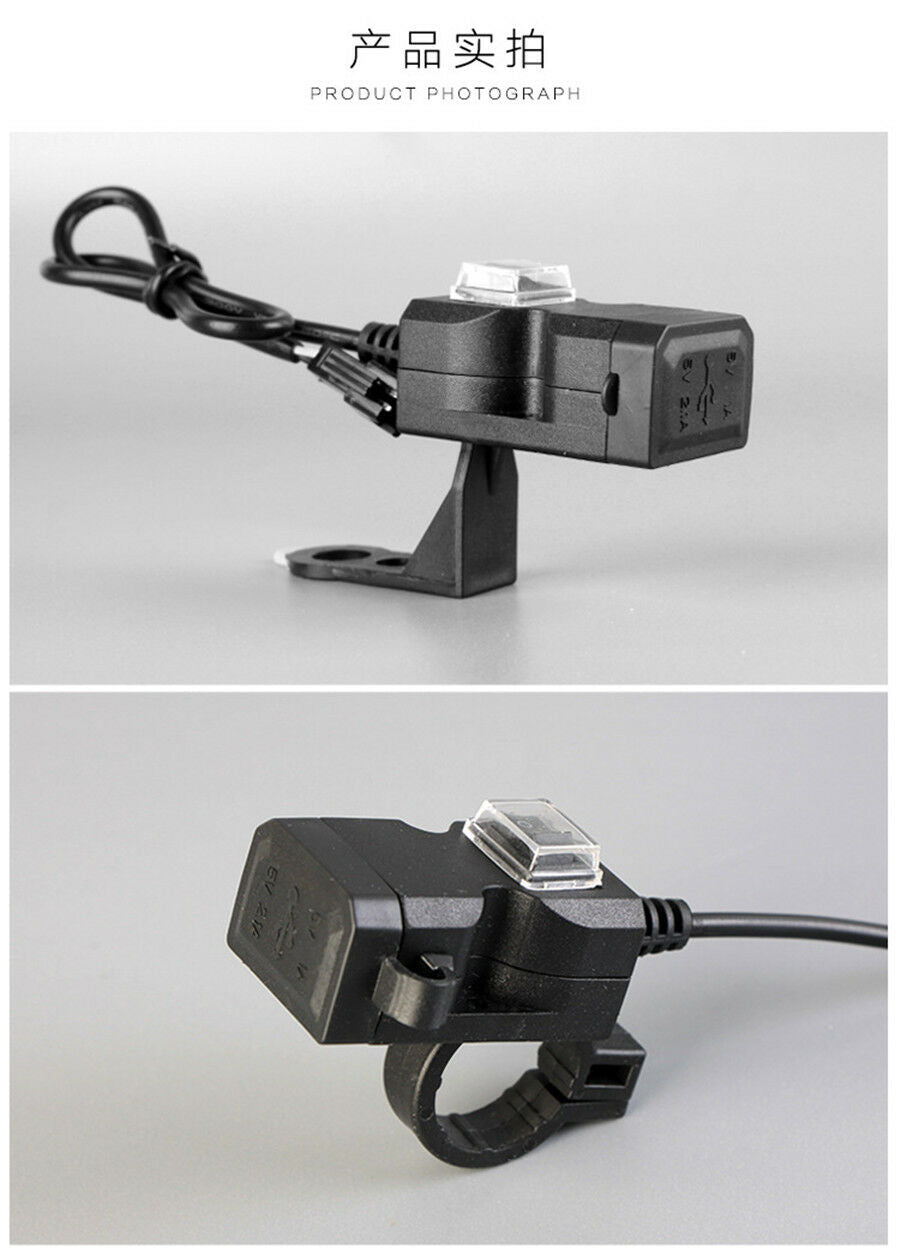 Dual USB 3.1A 12V Motorcycle Handlebar Phone Power Charger Outlet with Switch