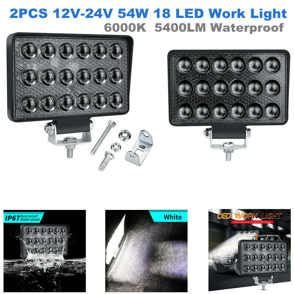 2PCS 54W Work Light Car Motorcycle Truck SUV OffRoad Driving Fog Lamp 12V-24V