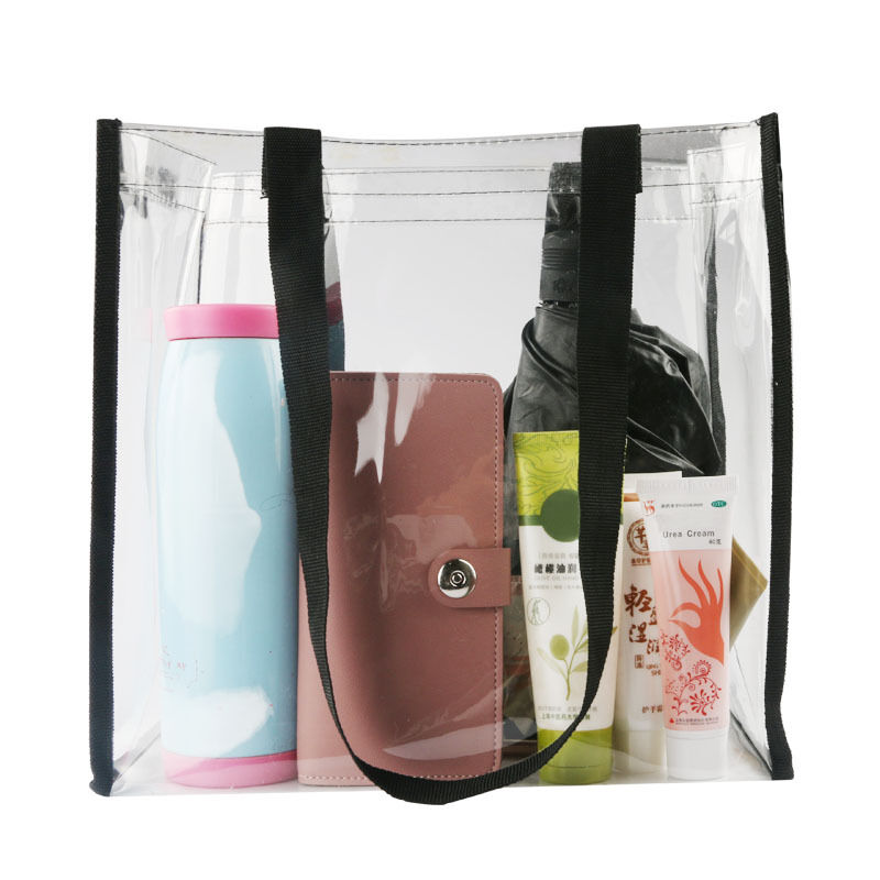 Women Cosmetic Bag Reusable Shoulder Bag Handbag PVC Clear Street Beach Totes
