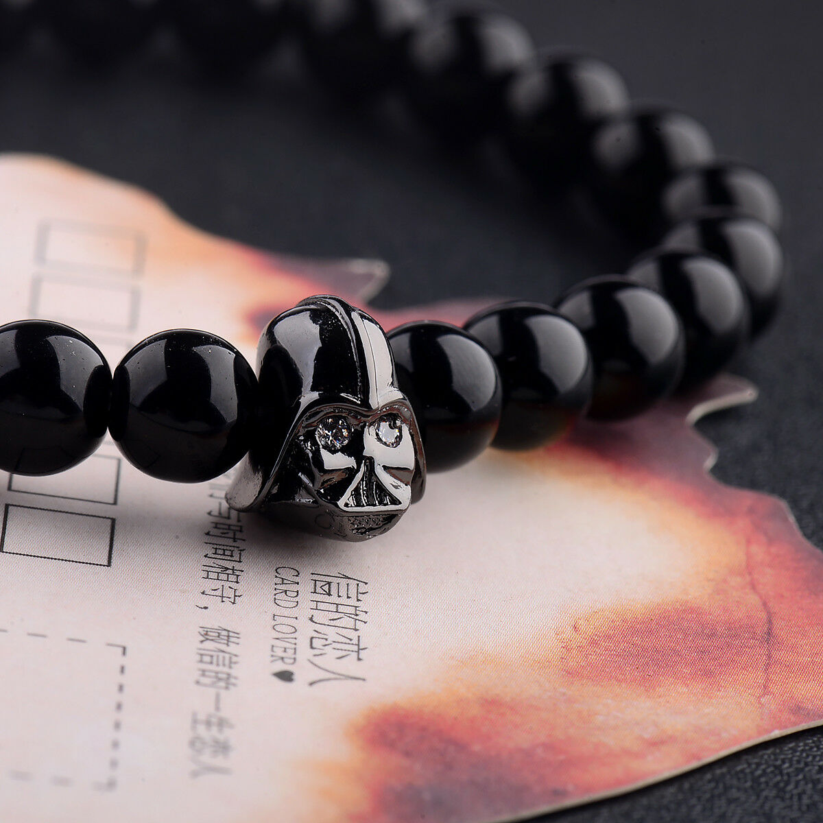 Fashion Men's Star Wars Darth Vader Bracelet 8mm Black Agate Stone Bracelets