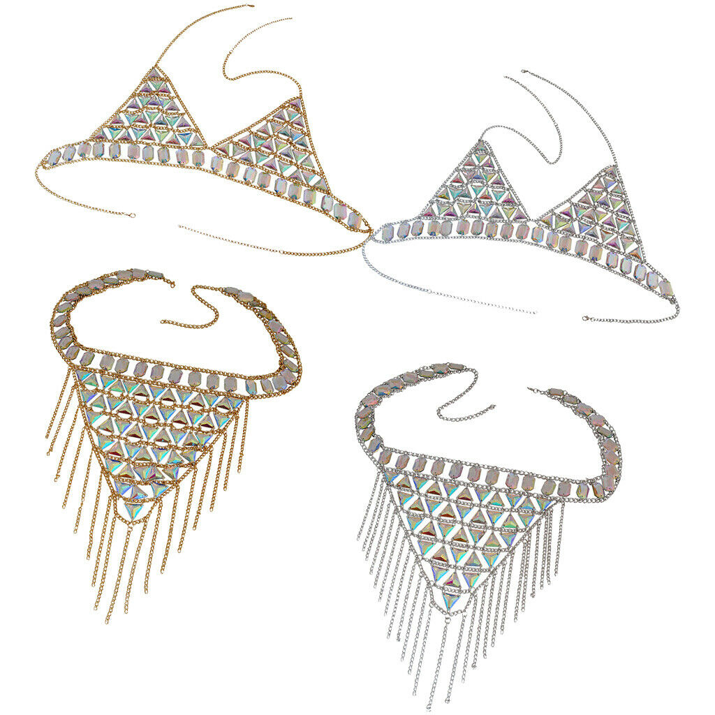 Sexy Bra Bikini Women Halter Sequin Tassel Summer Beach Chest Chain Golden
