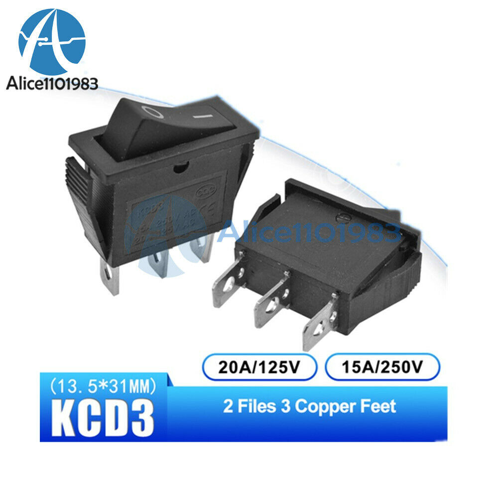 5PCS KCD3 2 Position 3PIN Boat Rocker Switch 15A 250V Terminals ON/OFF 13.5*31MM