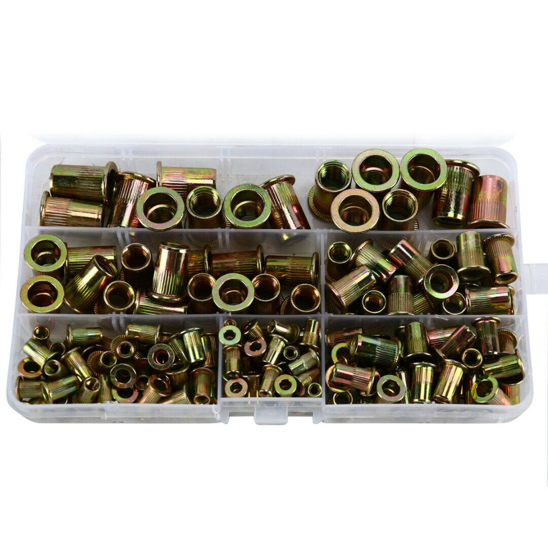 175Pcs M3-M10 Carbon Steel Color Zinc Plated Vertical Grain Flat Head Rivet Nut