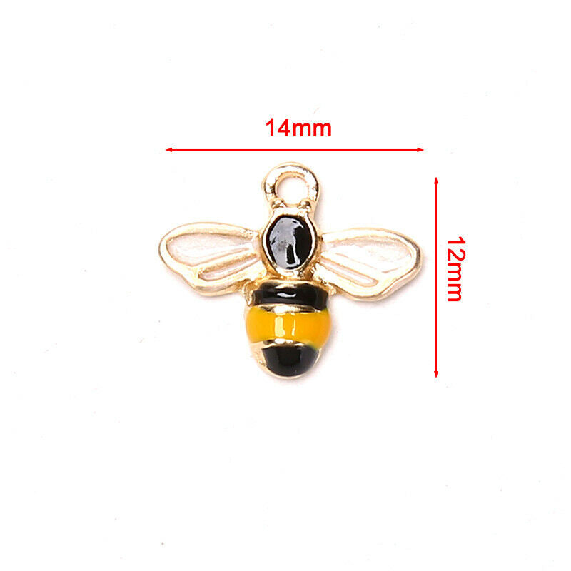 10pcs 14x12mm Tiny Bee Enamel Charms for Earring Pendant Necklace Jewelry Mak KX