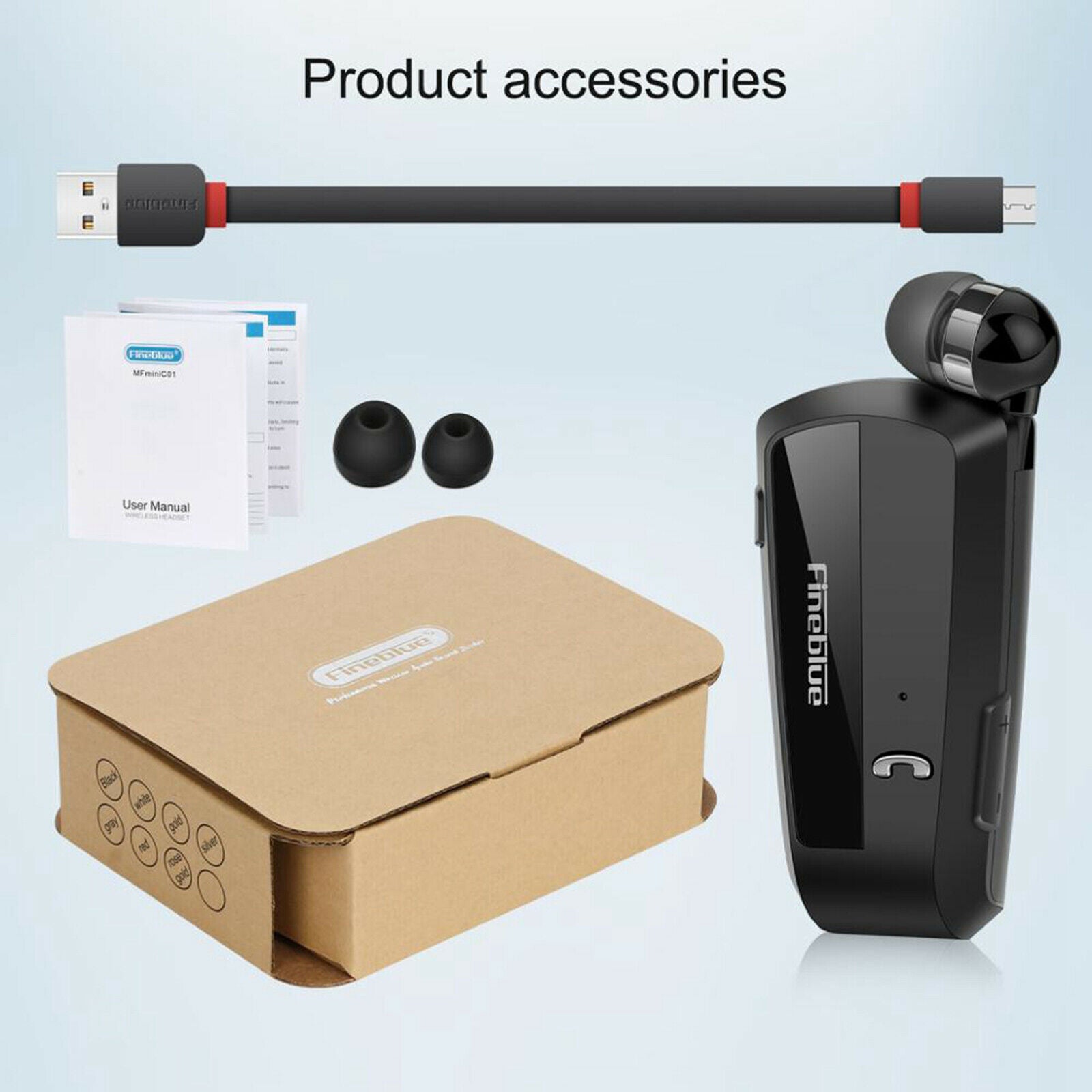 Mini Bluetooth Headset Clip-on Business Earphone Handsfree Black With Box