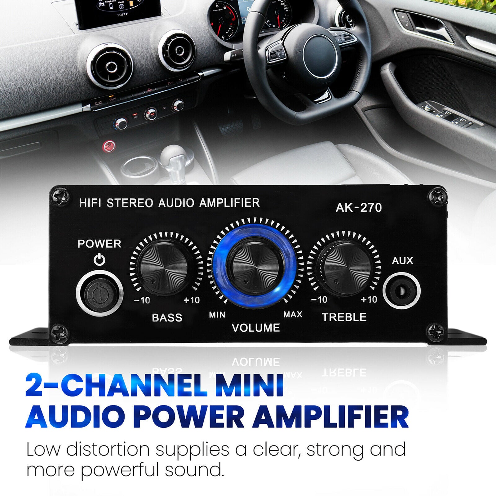 Audio Stereo Amplifier 2-Channel Power Speakers for Desktops Wall Small Home