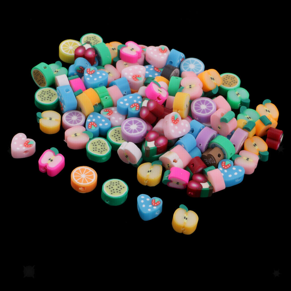 100x Fruits Slices Polymer Clay Beads for Jewelry Making Craft DIY