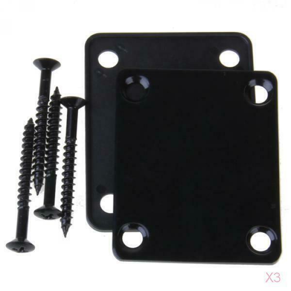 3x Black Neck Plate W/ Screws for -on Neck Guitars Quality Replace Parts NEW