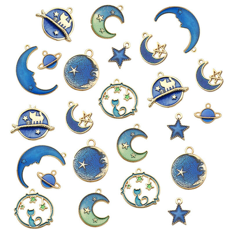 24Pcs/Set Enamel Cat Moon Star Earth Planet Charms Pendant DIY Jewelry Ma.l8