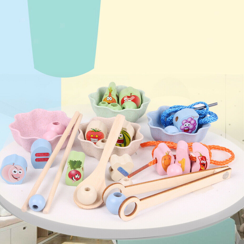 DIY String Wooden Beads Stacking Blocks Clip Bead Monterssori Sensory Toys