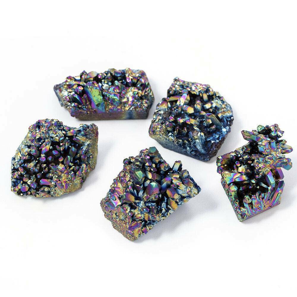 Natural Crystal Aura Quartz Amethyst Rainbow Titanium Specimen Cluster Stone*1