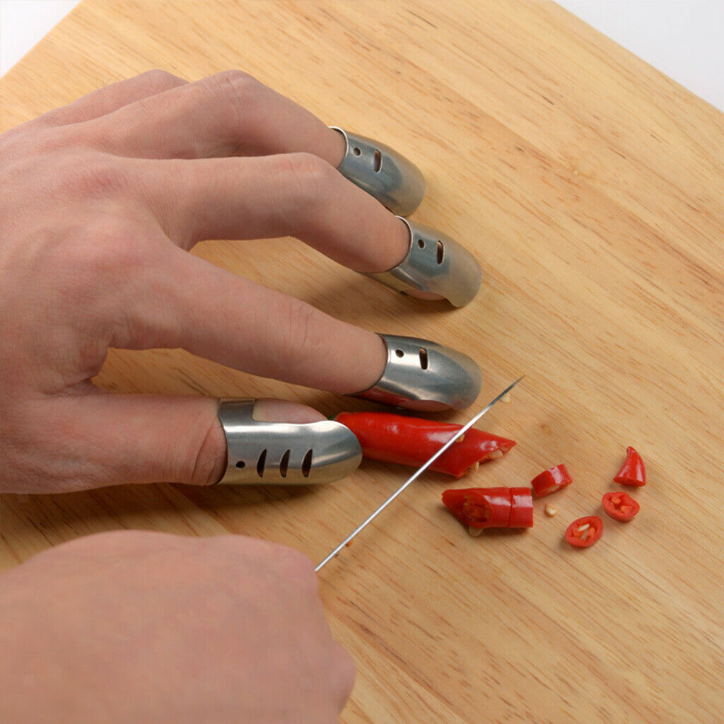 4x Stainless Steel Slicing Chopping Safe Finger Hand Protector Tool Gadget