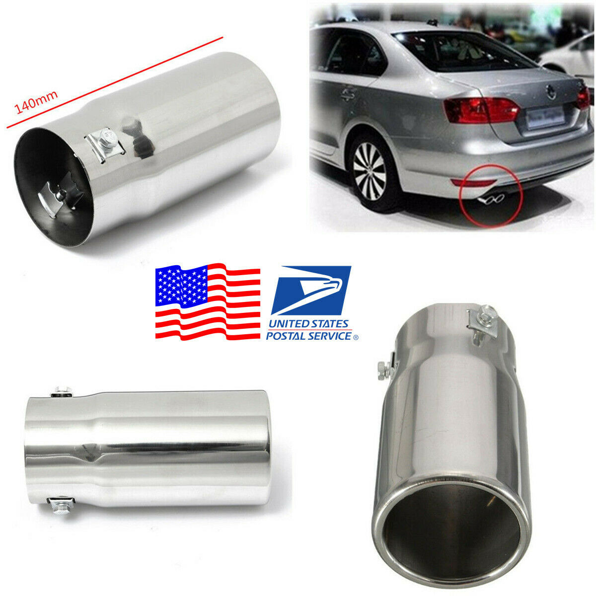 1Pcs Universal Car Stainless Steel Flat Exhaust Tail Pipe Tip Muffler -USA Stock