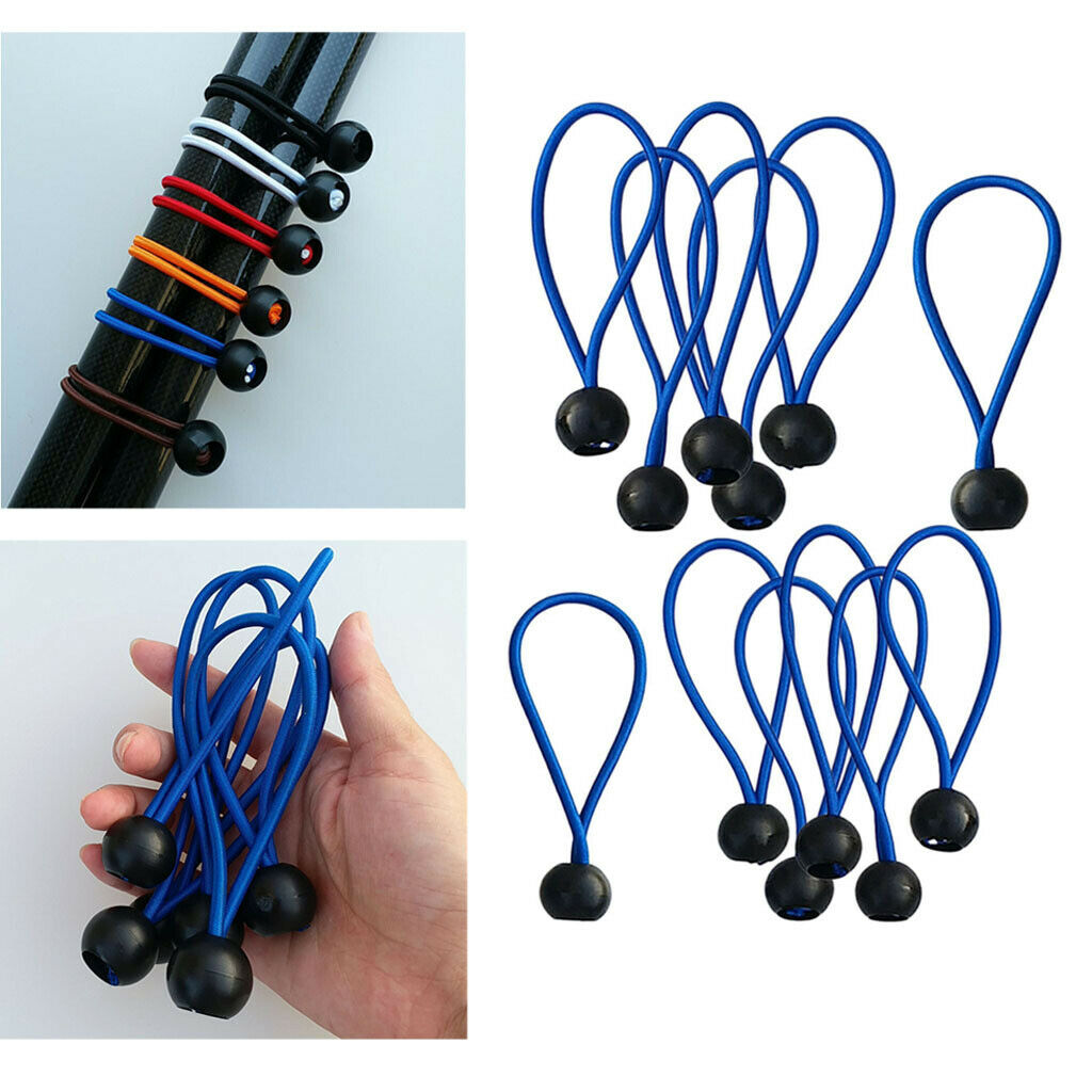 12pcs 4inch Ball Bungee Cords Blue Elastic String Canopy Tarp Tie Down Straps