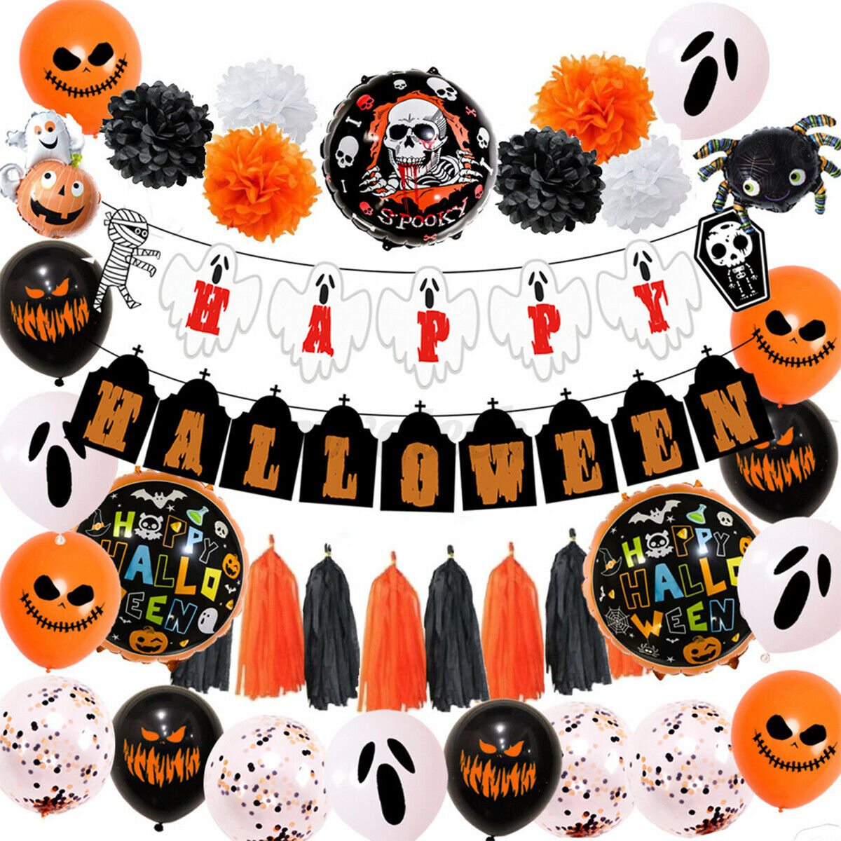 30PCS Set Festival Halloween Balloon Paper Flower Balls Banners Home Decoration