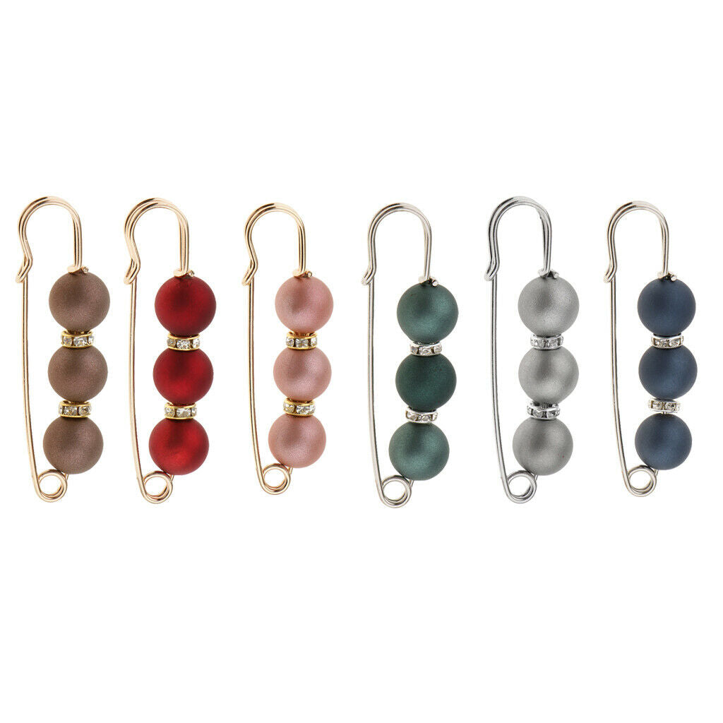 2 Pieces Lady Girls Pearls Rhinestone Spacer Beads Safety Pin Scarf Clip
