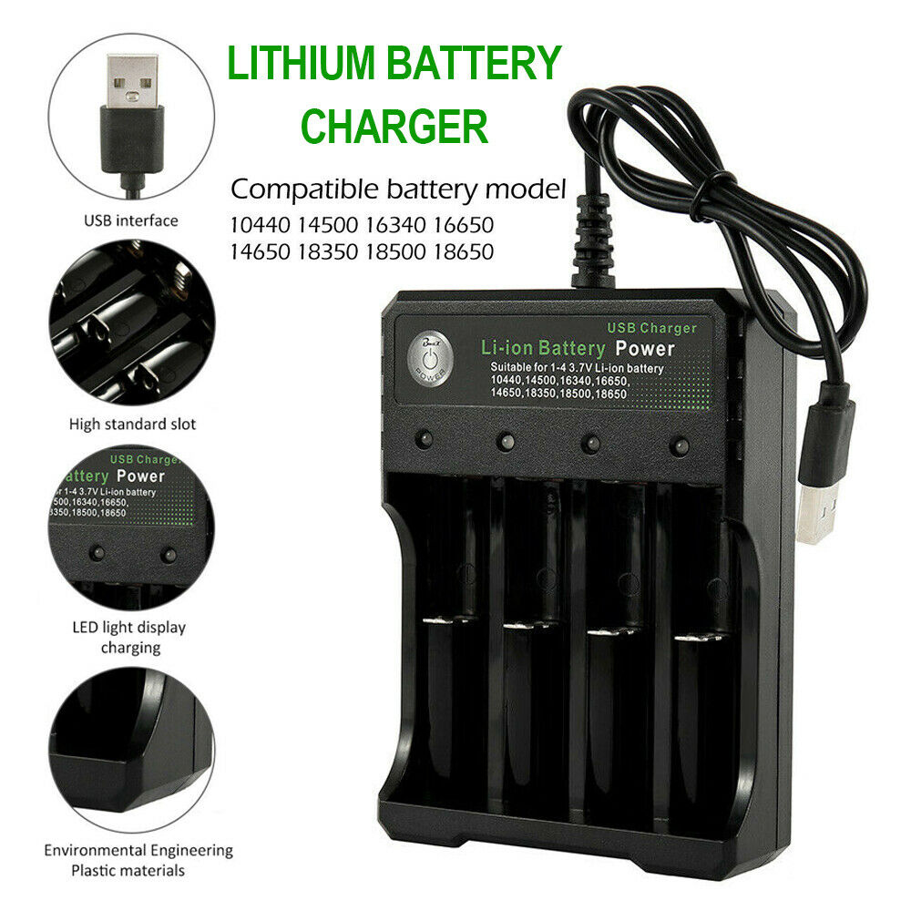 4 Slots 3.7V Rechargable Intelligent USB Charger Black For 18350 Li-ion Battery
