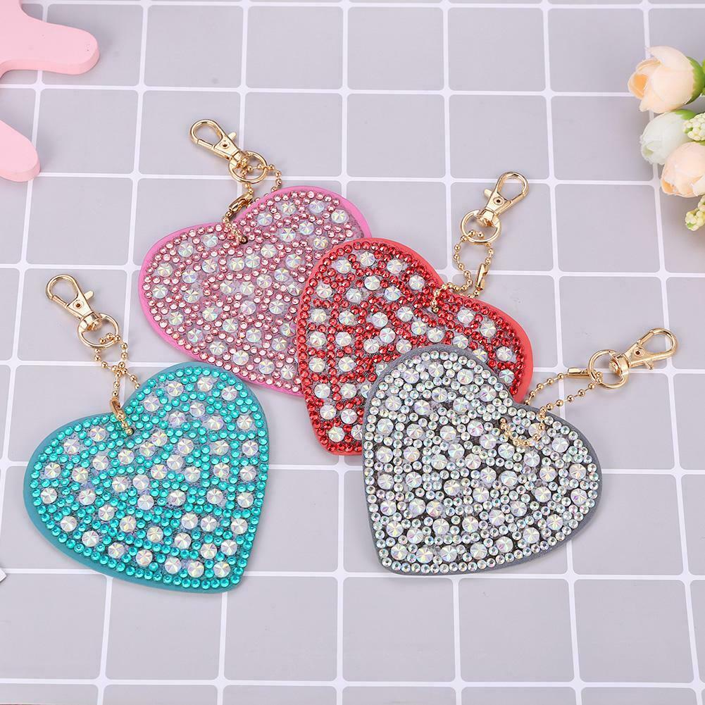 4pcs DIY Full Drill Diamond Painting Special Shaped Heart Key Chain Gifts @