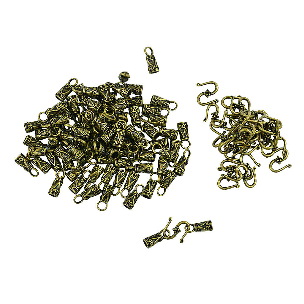 30 Sets of S Hook & Eye Clasps With Leather Cord End Caps DIY Jewelry