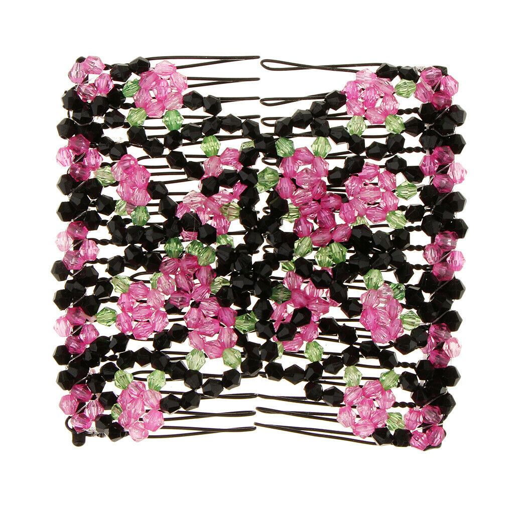 2x Comb Hair Flowers  Acrylic Beads Hair Comb Clip Elastic Hair Clip Women Girls