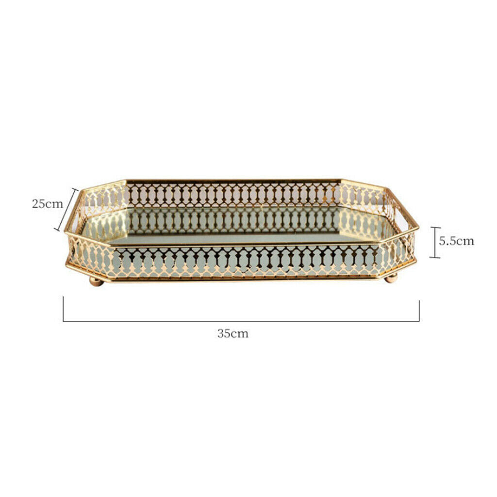 Vanity Tray with Eight Corner Metal for Dresser Bedroom Countertop Organizer