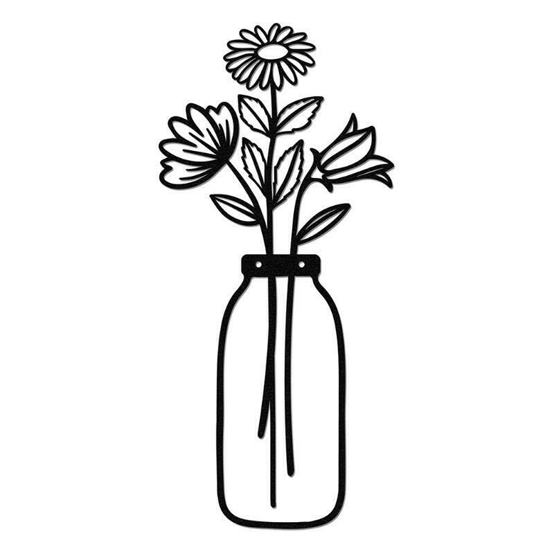 Flower Vase Metal Wall Art Desktop Decor Ornaments Flower in Vase Wall Decorate