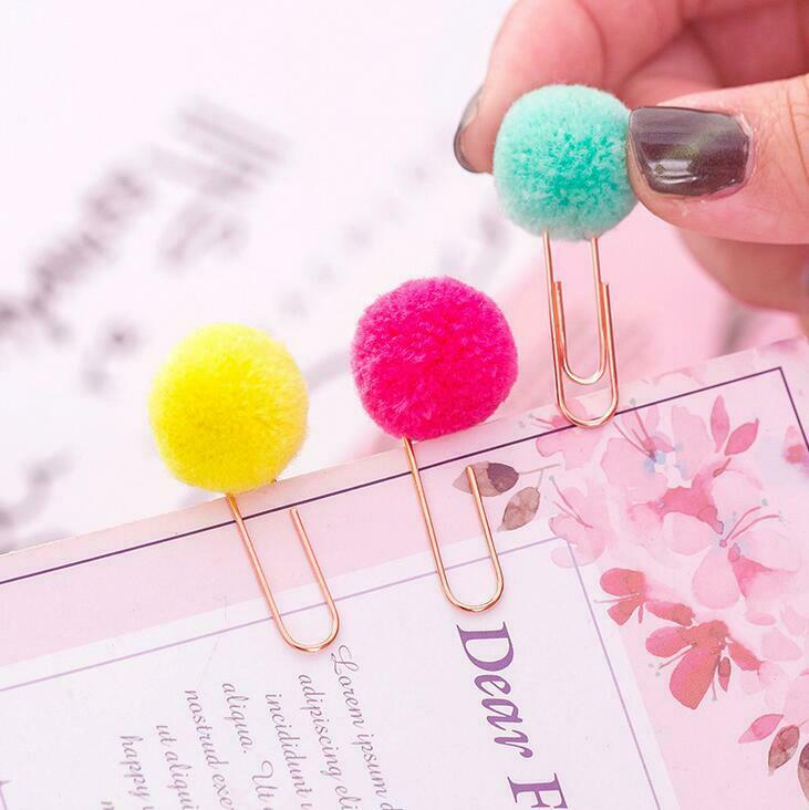 10X Mixed Hairball Metal Paper Clip Bookmark Stationery decoration paper clip