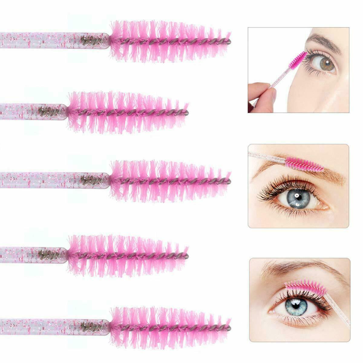 50x Disposable Crystal Eyelash Brush Mascara Wands Applicator Makeup Tool Pink