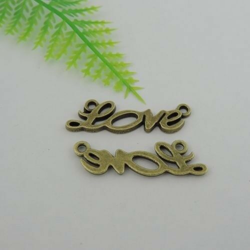 20 pcs Antiqued Bronze LOVE Word Pendant Connector Jewelry Charm Alloy 33*10*2mm