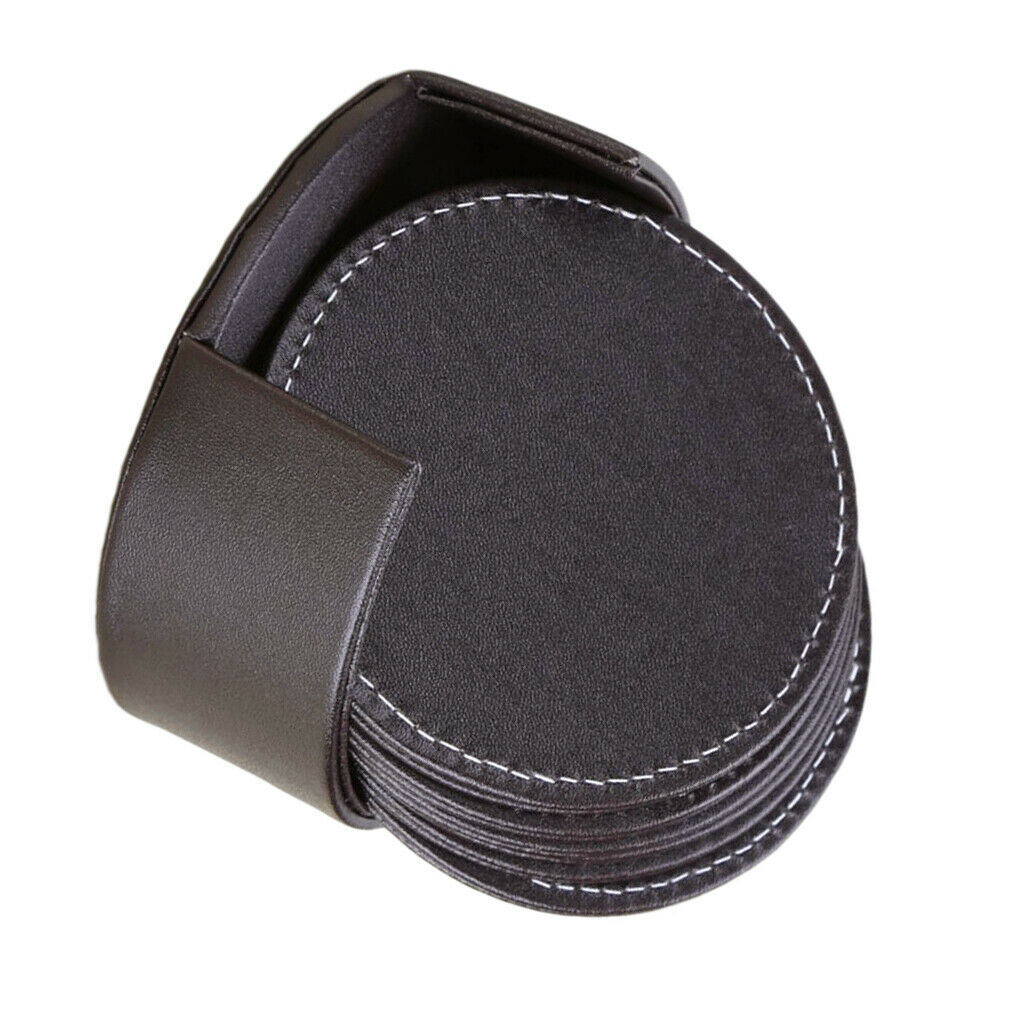 Brown PU Leather Beverage Coasters Set of 6 Glass Mug Trays Mats