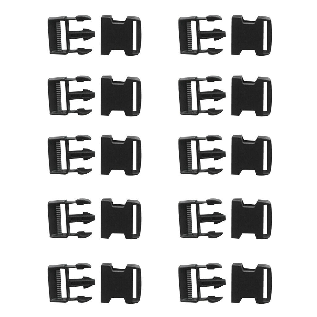 10 Pieces 1" 25mm Side Release Plastic Buckle For Paracord Webbing Strap Black