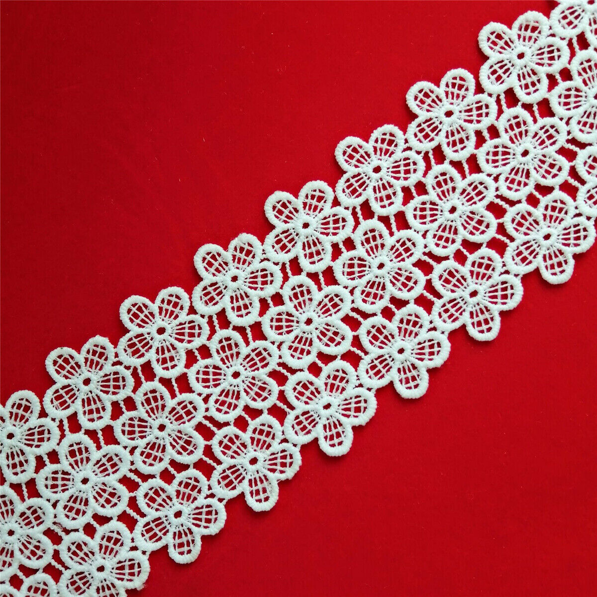 1Yd White Flower Milk silk Lace Trim Embroidery DIY Wedding Dress Clothing Craft