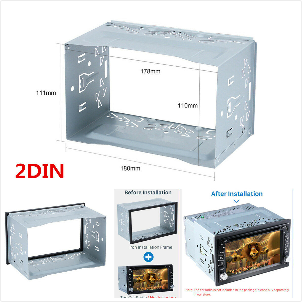 2 DIN Metal Fascia Mounting Cage Dash Kit for Car Radio DVD Stereo Installation
