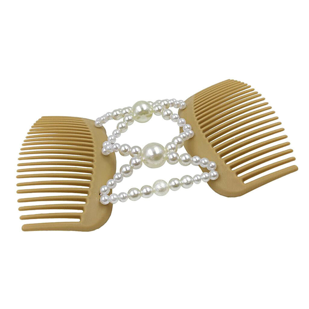 Retro Style Double Hair Combs Clips Stretch Beaded Hairpin for Thick Hair