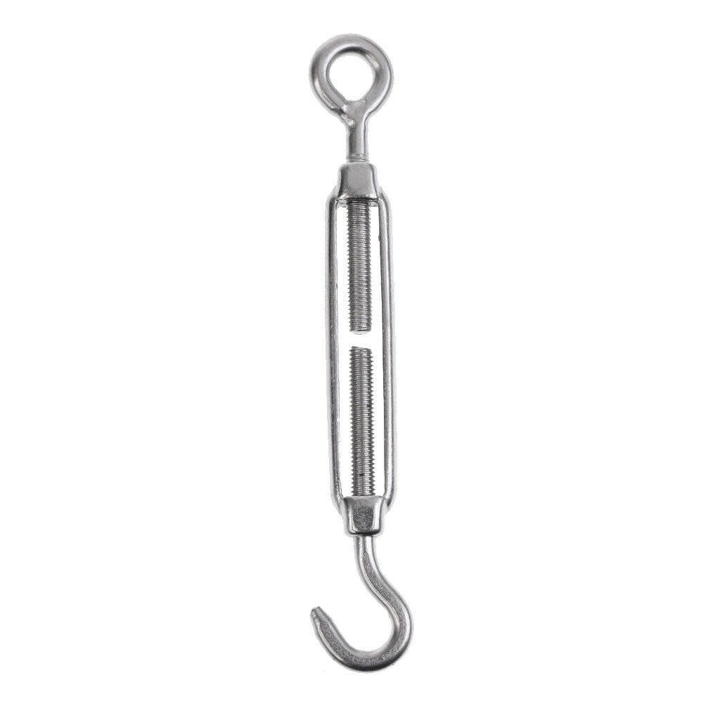 2xStainless Steel Hook & Eye Turnbuckle Open Body Wire Rope Tightener
