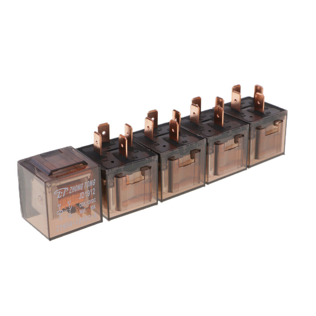 Set of 5x Relay SPDT Car Truck 12V 80A Relay 5 Pins And 4 Wires Harness