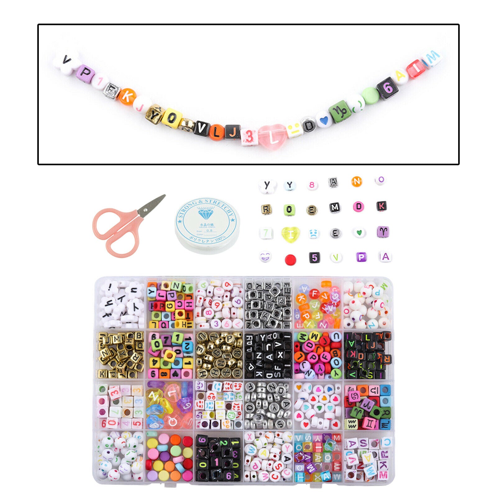 Premium Acrylic Bracelet Beads Hair Hoop Necklace DIY Charm with Storage Box
