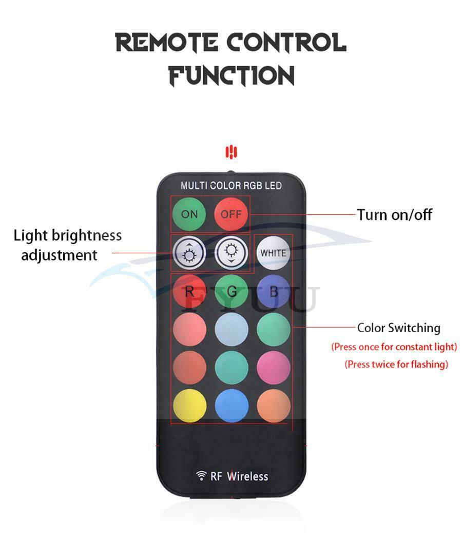 4Pc Remote Car Ambient  RGB LED Wireless Lamp Charging Foot Light Interior Light