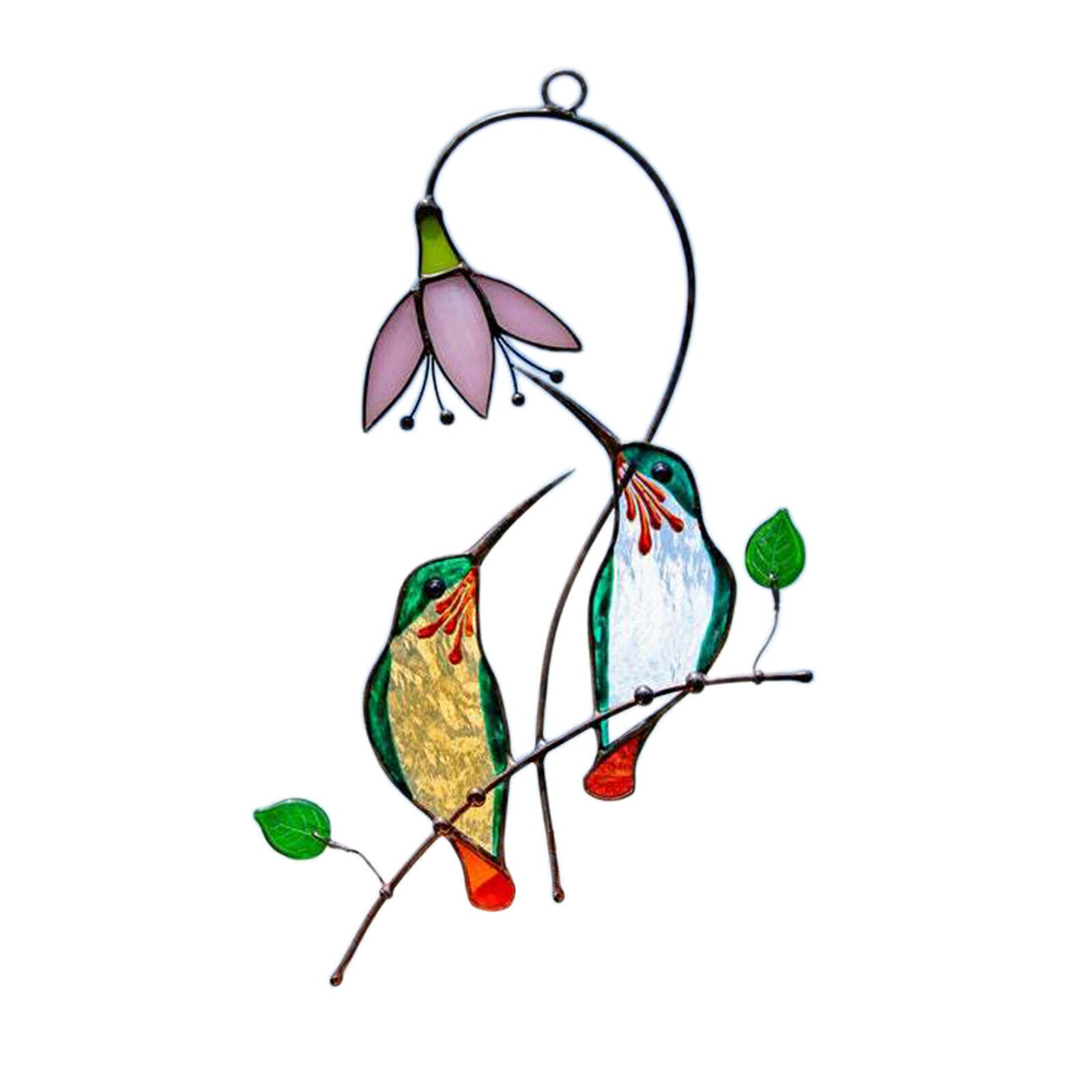 Colorful Hummingbird Stained Glass Hanging Birds Suncatcher Outdoor 7"x5.5"