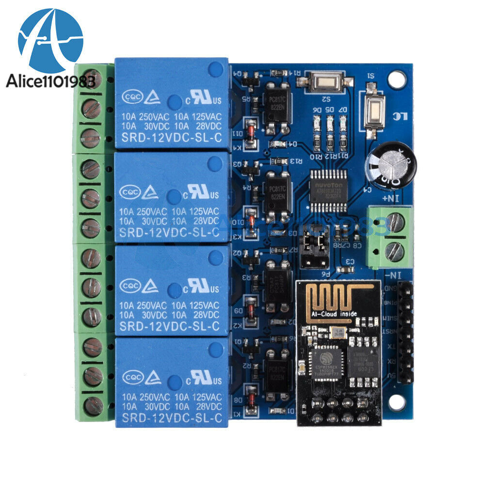 ESP8266 ESP-01 DC 12V 4 Channel WiFi Relay Module For IOT Phone APP Controller