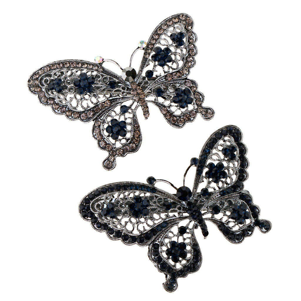 2 Pack Butterfly Hair Clip Crystal Rhinestone Automatic Spring Hair Barrette