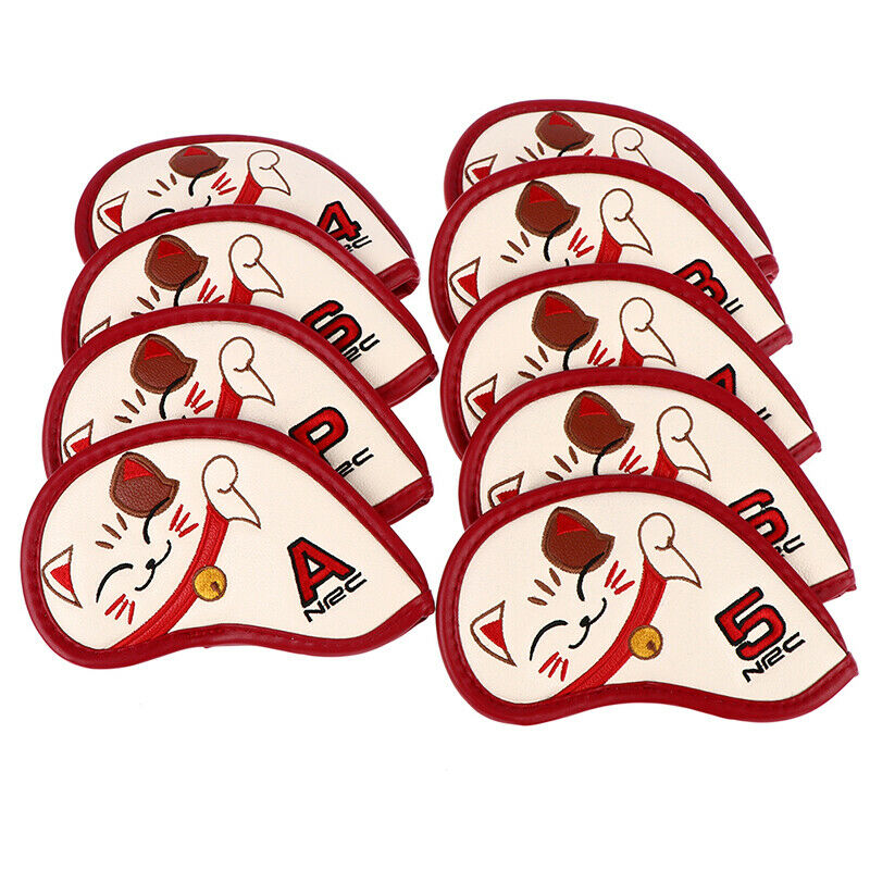 Lucky Cat Golf Iron Headcover Embroidery PU Cute Animal Golf Iron Club Cover Pb