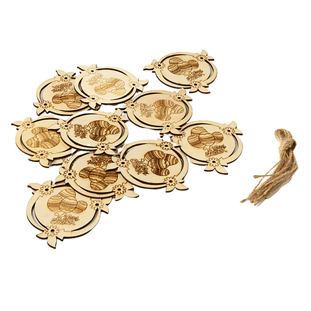 10x Easter Hanging Pendant Ornament Wood Chip w/ Rope Party Decor 5,Wood