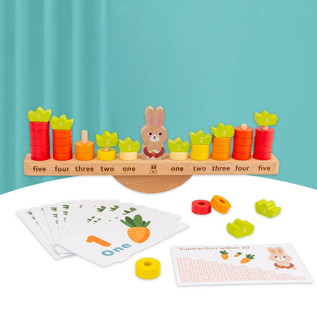 Wooden Pack of 54 Building Blocks Rabbit Balance Math Counting Learning