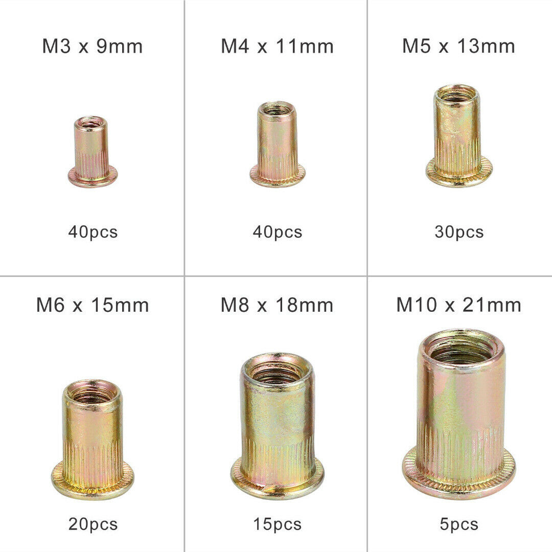 150pc  Rivet Nuts Flange Rivnuts Zinc Plated Steel Nutsert M3 4 5 6 8 10
