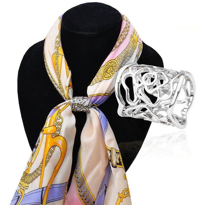4x Fashion Silk Scarf Buckle Anti-slip Flower Filigree Scarf Ring Clip